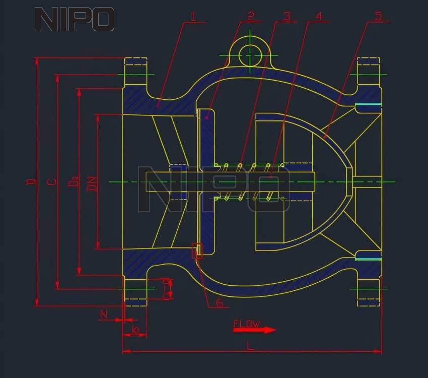 V&aacute;lvula de retenci&oacute;n de flujo axial de baja ca&iacute;da de presi&oacute;n, dise&ntilde;o aerodin&aacute;mico