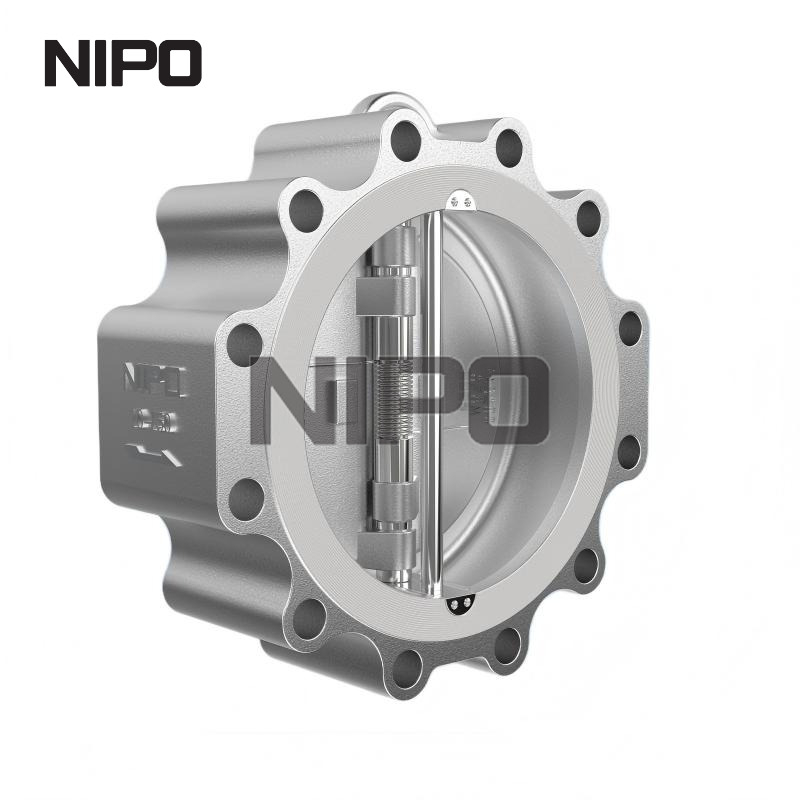 Válvula de retención oscilante de doble disco tipo orejeta con cuerpo de fundición 